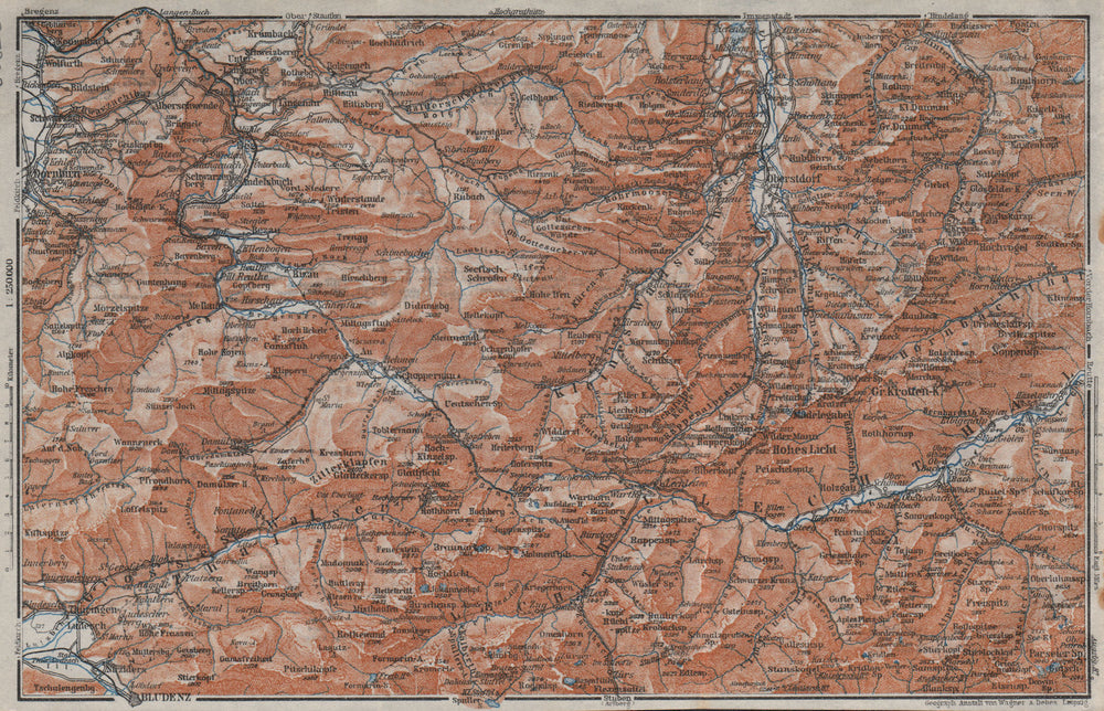 BREGENZERWALD & ALLGÄUER ALPEN. Blundez Oberstdorf Damüls Mittelberg 1923 map