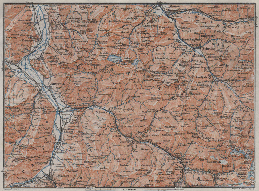 RÄTIKON. Bad Ragaz Montafon Prättigau Klosters Blundenz Schruns Chur 1923 map