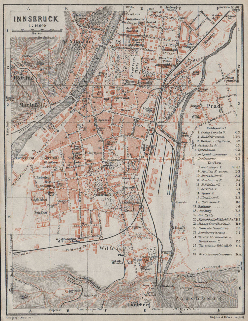 INNSBRUCK vintage town city plan stadtplan. Austria Österreich karte 1923 map
