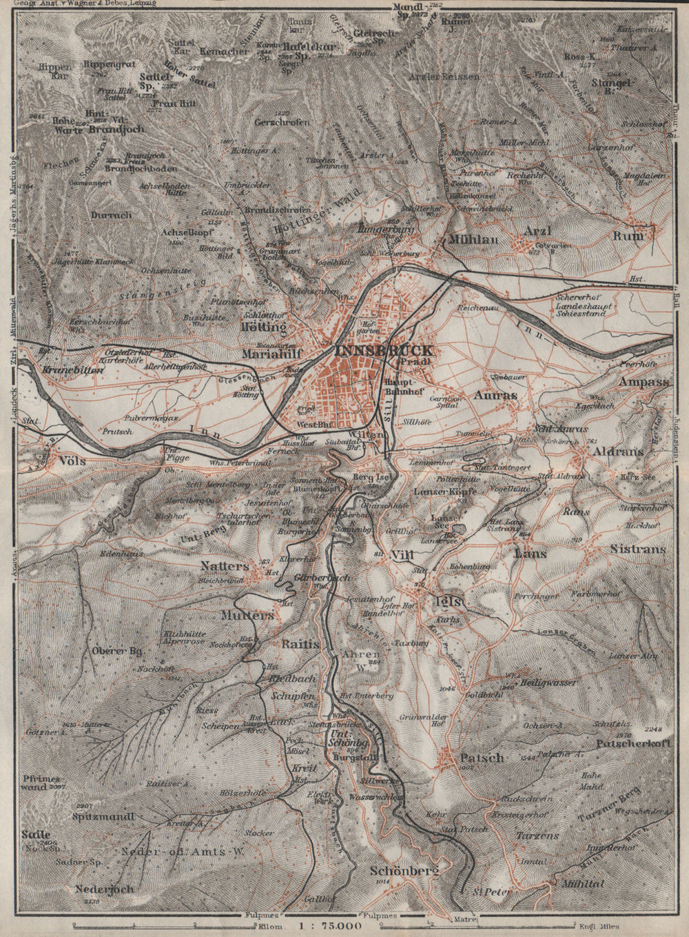 INNSBRUCK ENVIRONS Umgebung. Thaur Gotzens Igls. Austria Österreich 1923 map