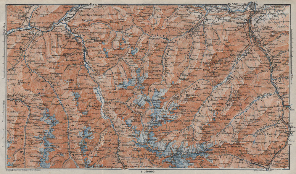 STUBAIER ALPEN. Stubaital Ötztal Pitztal. Solden Kühtai Innsbruck  1923 map