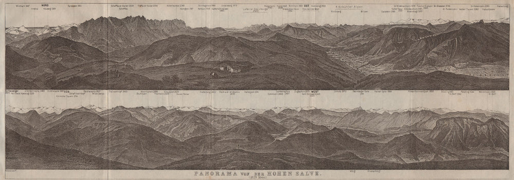 PANORAMA from/vom HOHEN SALVE. Kitzbühler Alpen Tirol Österreich karte 1923 map