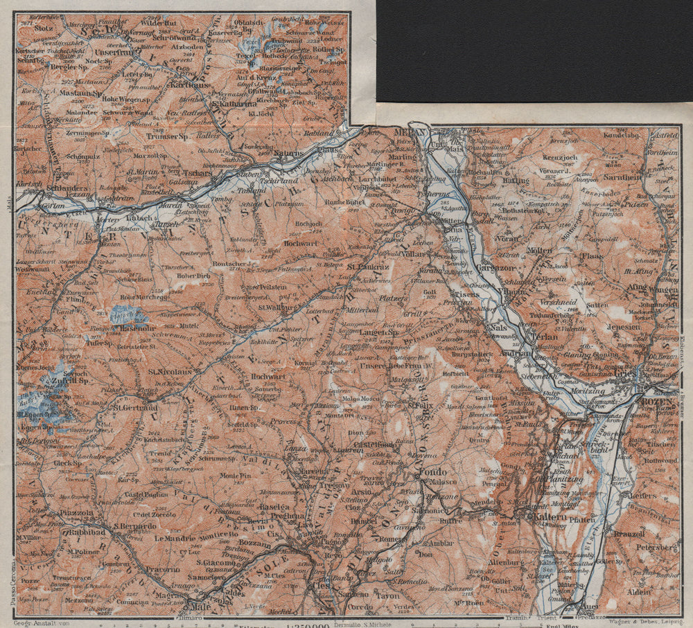 VINTSCHGAU ADIGE/ETSCH Ultental valleys. Bozen/Bolzano Merano Südtirol 1923 map