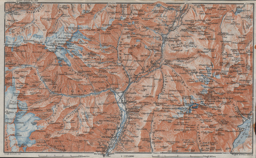 MADONNA DI CAMPIGLIO environs. Dolomiti di Brenta. Adamello. Trentino 1923 map