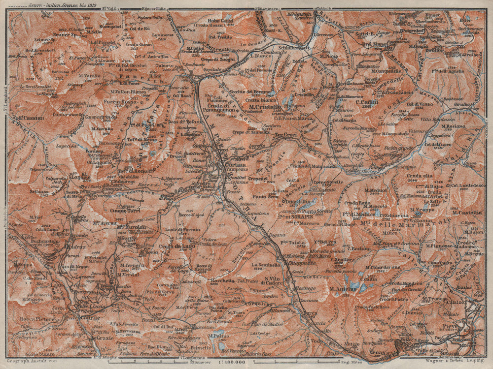 CORTINA D'AMPEZZO valley. Dolomiti Veneto Tre Cime Fanes-Sennes-Braies 1923 map