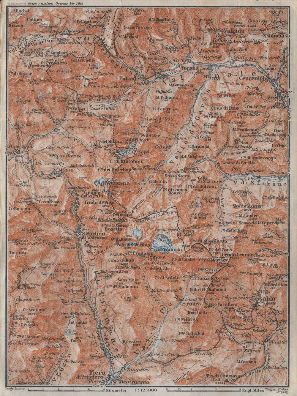 SAN MARTINO DI CASTROZZA. Paneveggio Trentino Fiero di Primero Gosaldo 1923 map