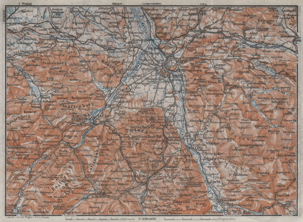 SALZBURG environs. Berchtesgaden Faistenau Seekirchen Reichenhall 1923 old map