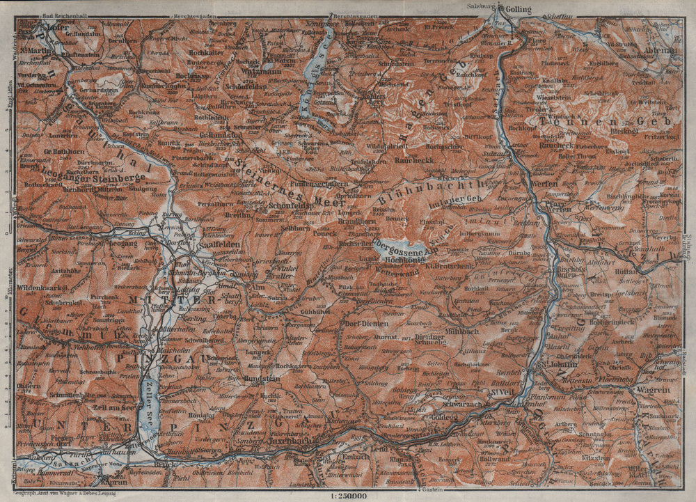 BERCHTESGADENER ALPEN Pinzgau Pongau Taxenback Königssee Zell am See 1923 map