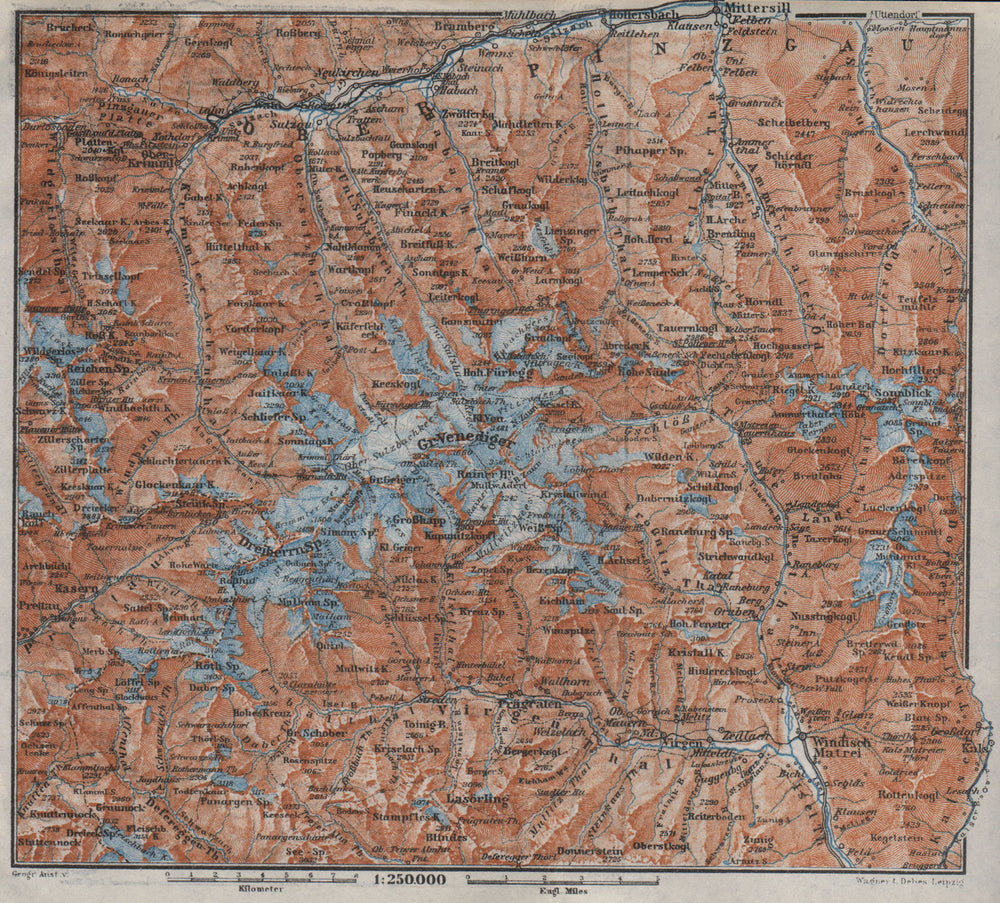 VENEDIGERGRUPPE. OBERPINZGAU. HOHE TAUERN. Mittersill Prägraten  karte 1923 map