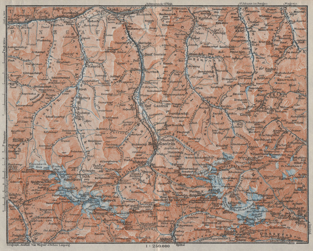 HOHE TAUERN & GASTEINER TAL Ankogelgruppe Goldberggruppe Bad Gastein 1923 map