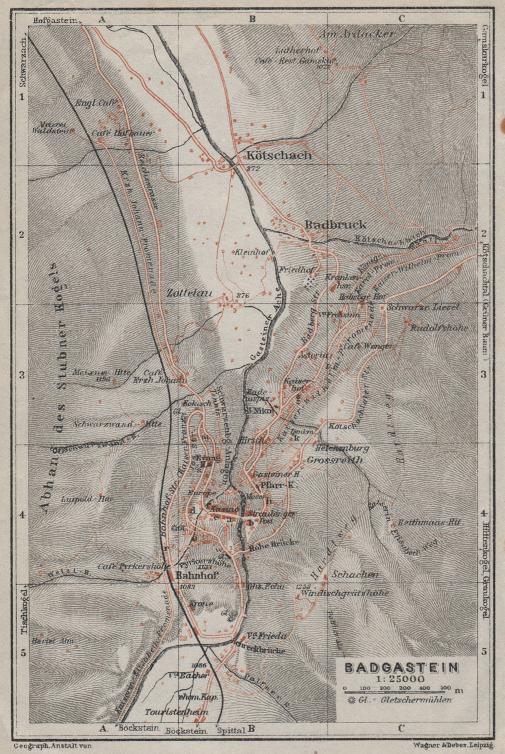 WILDBAD/BAD GASTEIN town plan stadtplan & environs. Austria Österreich 1923 map