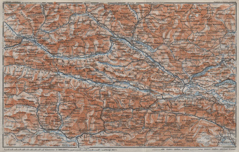 CARINTHIAN ALPS Lienz Villach Triglav Lake Bled Austria Italy Slovenia 1923 map