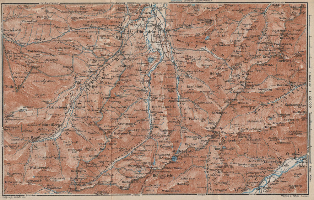 OBERSTDORF environs. Mittelberg Riezlern Allgäu Bayerische Alpen karte 1927 map