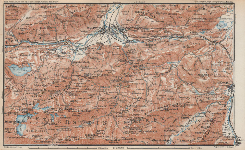 GARMISCH-PARTENKIRCHEN environs. Mittenwald. Deutschland/Österreich 1927 map