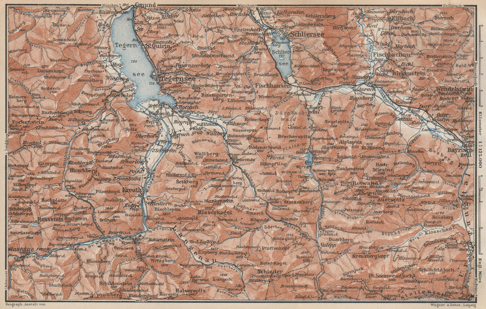 MIESBACH DISTRICT. Tegernsee Schliersee Kreuth Bayrischzell Rottach 1927 map