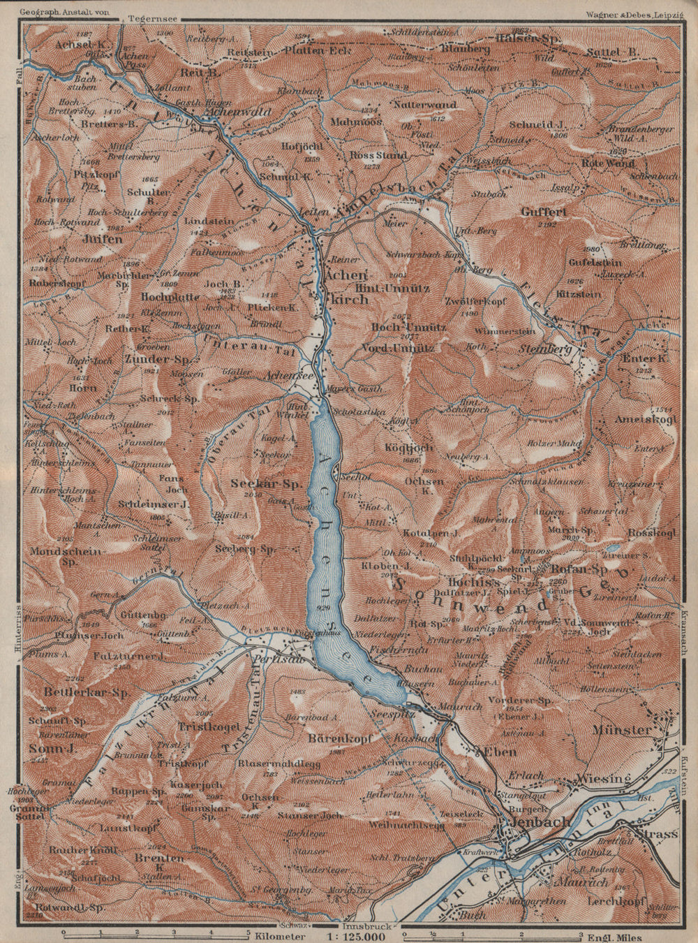 ACHENSEE & environs. Jenbach Achenkirch. Topo-map. Austria Österreich 1927
