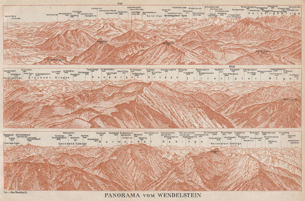 PANORAMA from/vom WENDELSTEIN. Chiemgau, Bayern. Germany Deutschland 1927 map