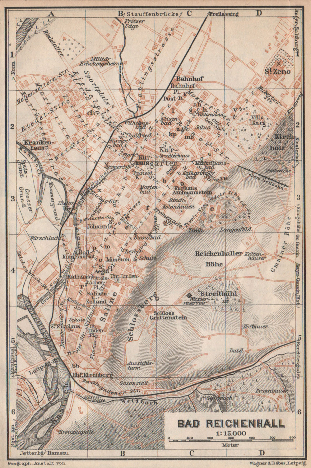 BAD REICHENHALL town city plan. Oberbayern Bavaria Germany Deutschland 1927 map