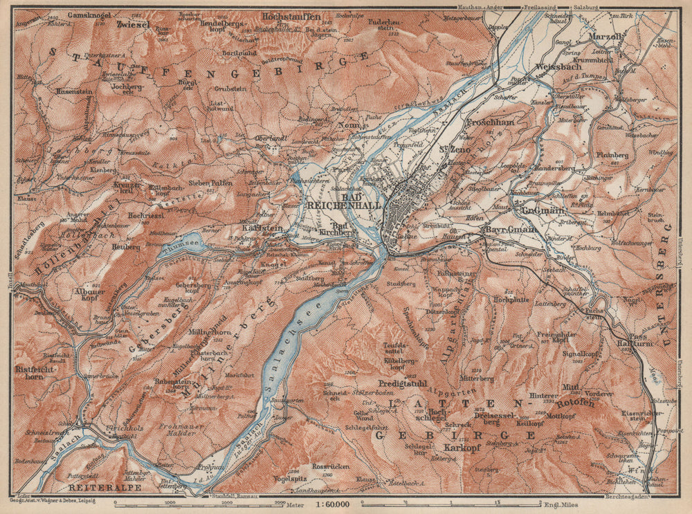 BAD REICHENHALL environs. Germany Deutschland karte. BAEDEKER 1927 old map