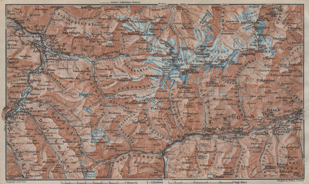SILVRETTA GROUP. Klosters Davos Ftan Scuol Fluchthorn Lower Engadin 1927 map