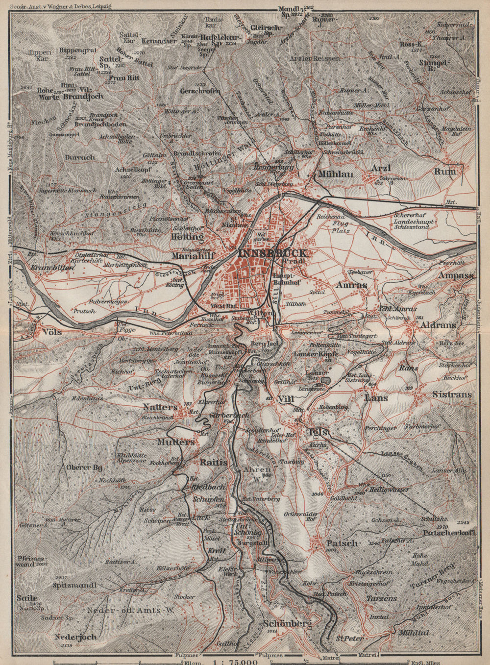INNSBRUCK ENVIRONS Umgebung. Thaur Gotzens Igls. Austria Österreich 1927 map
