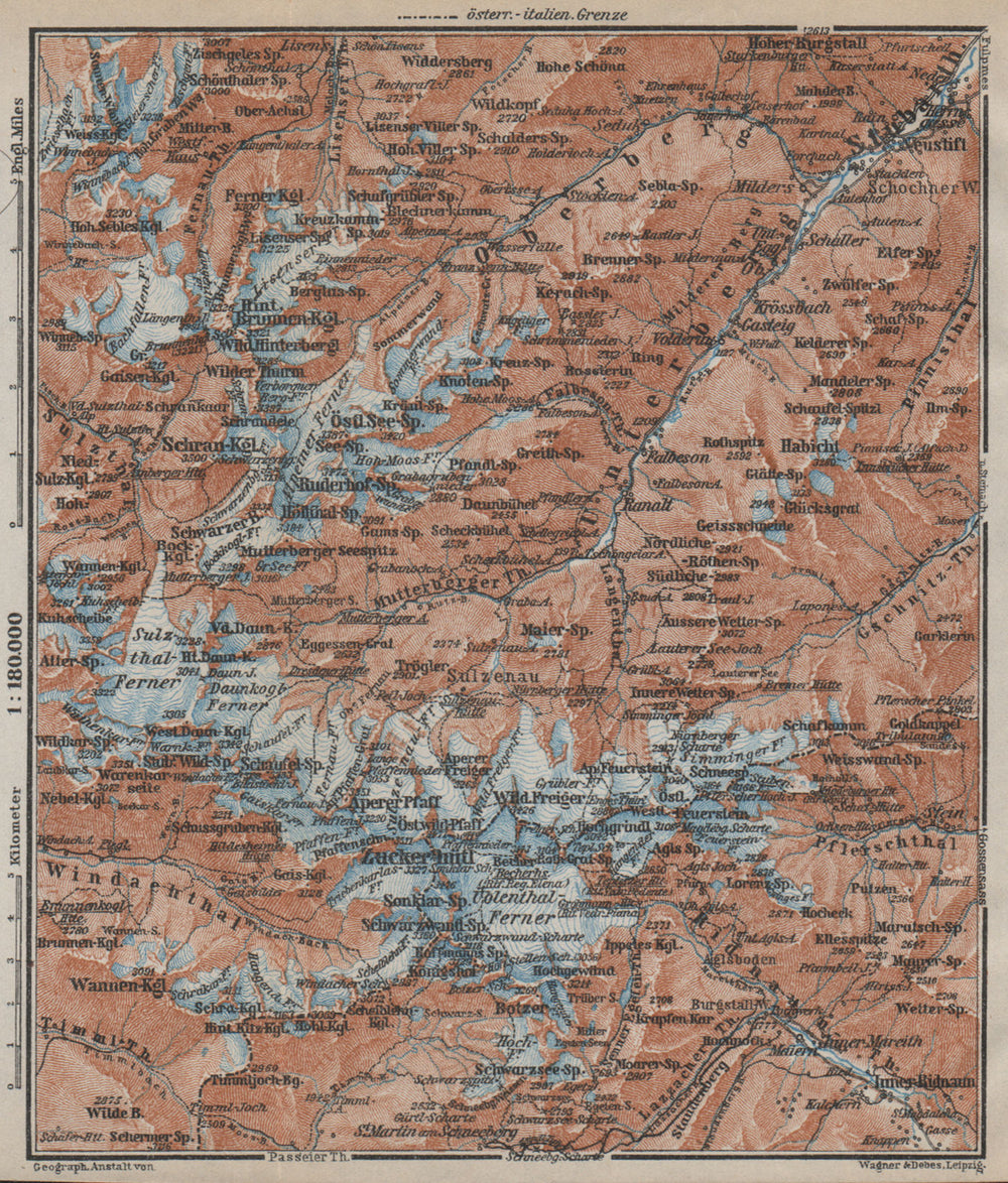 STUBAI ALPS Stubaier Alpen. Neustift im Stubaital Tirol Tyrol topo-map 1927