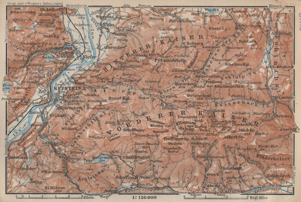 KUFSTEIN environs. Kaisergebirge. Zahmer/Wilder Kaiser Tirol Tyrol 1927 map