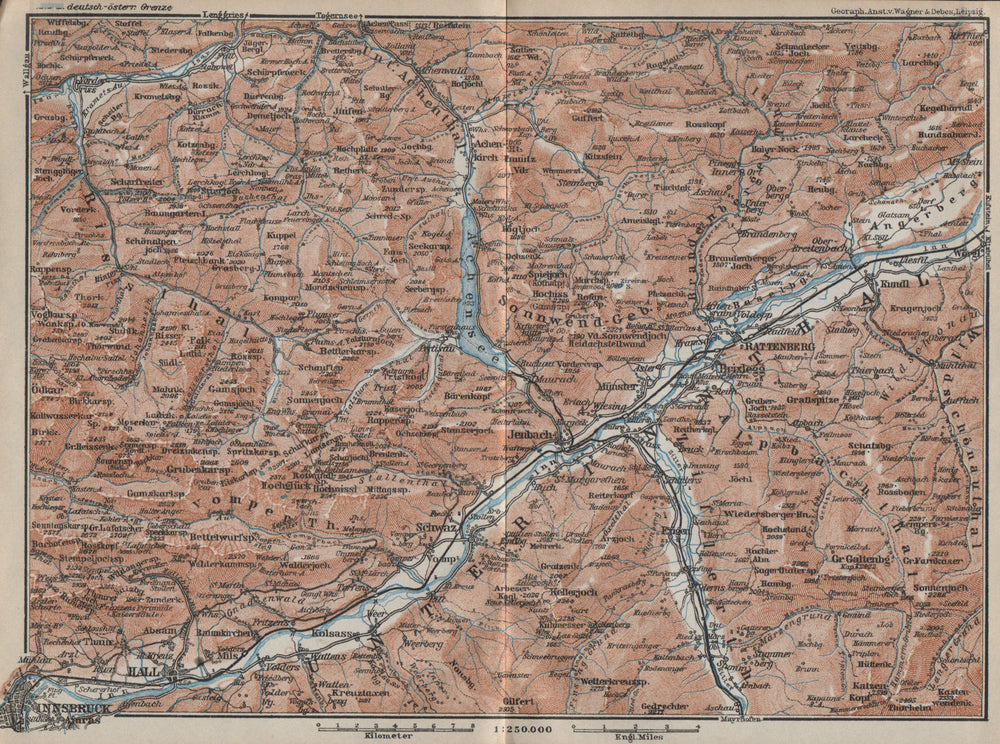Tiroler Unterland. Unterinntal. Inn valley. Innsbruck Tyrol Jenbach 1927 map