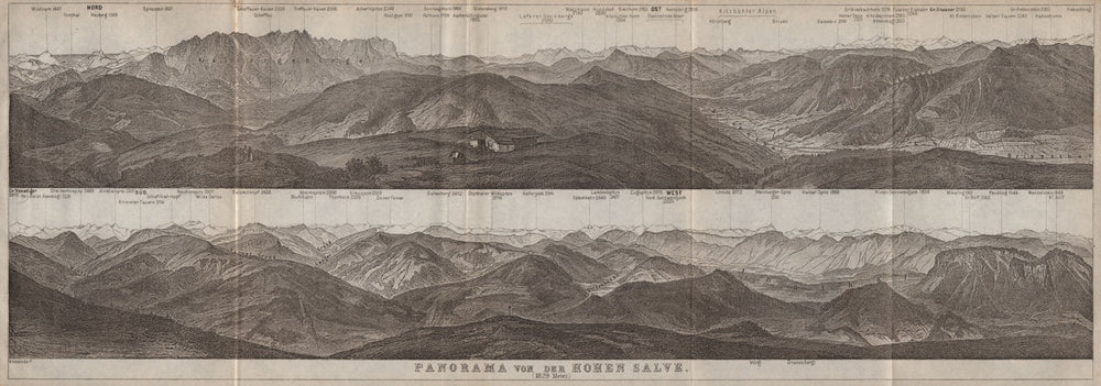 PANORAMA from/vom HOHEN SALVE. Kitzbühler Alpen Tirol Österreich karte 1927 map
