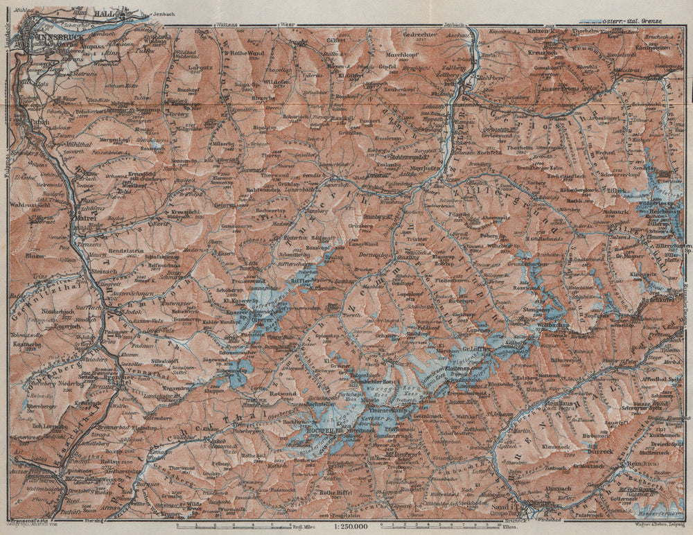 ZILLERTALER ALPEN ALPS. Mayrhofen Matrei Steinach. Tyrol/Südtirol 1927 old map