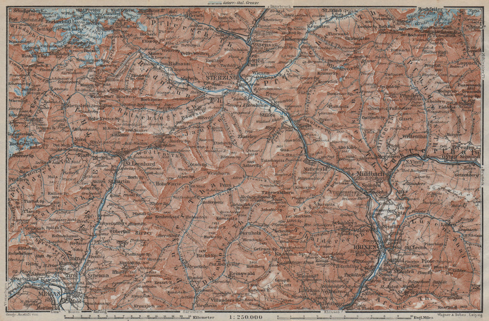 STERZING & BRIXEN environs Wipptal Vipiteno Bressanone Merano Südtirol 1927 map