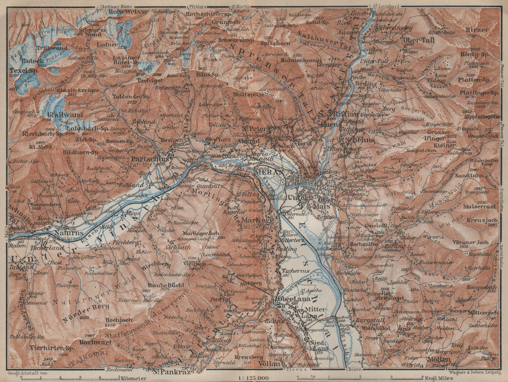 MERANO MERAN environs Texelgruppe Gruppo Tessa Ötztaler Alpen Südtirol 1927 map