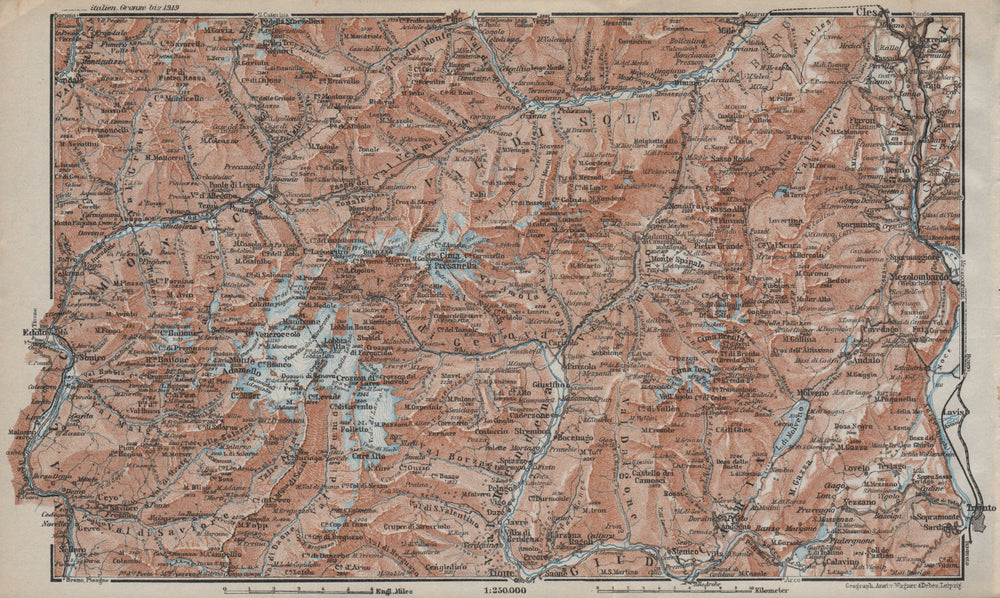 ADAMELLO BRENTA DOLOMITI. Pinzolo Ponte di Legno Madonna di Campiglio 1927 map