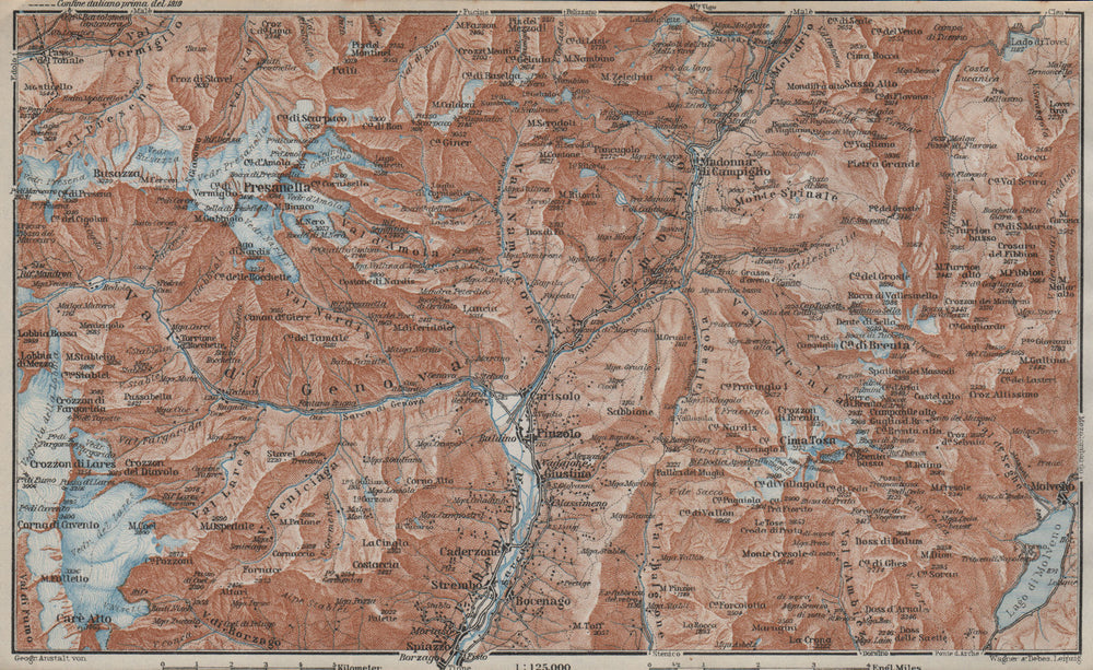 MADONNA DI CAMPIGLIO environs. Dolomiti di Brenta. Adamello. Trentino 1927 map