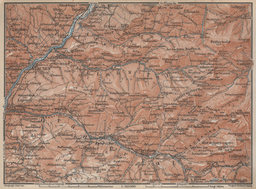 VAL GARDENA/GRÖDEN Klausen/Chiusa St Ulrich S Christina Selva Südtirol 1927 map