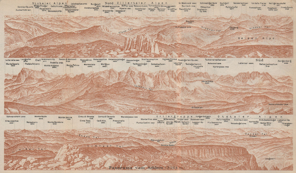PANORAMA from/vom SCHLERN/SCILIAR. Südtirol Alto Adige Italy Italia 1927 map