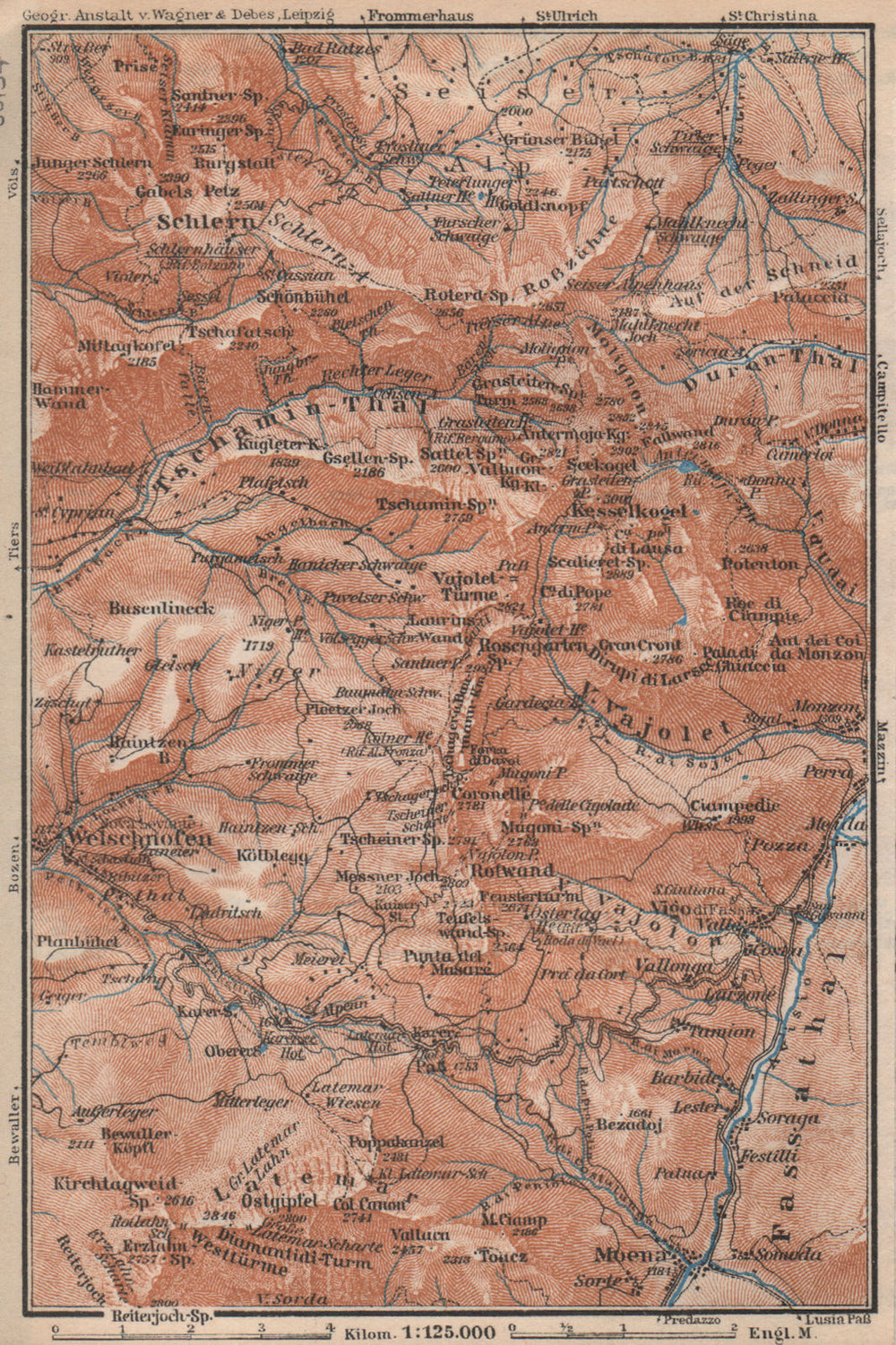 SCHLERN-ROSENGARTEN GROUP. Sciliar-Catinaccio Südtirol Welschnofen 1927 map