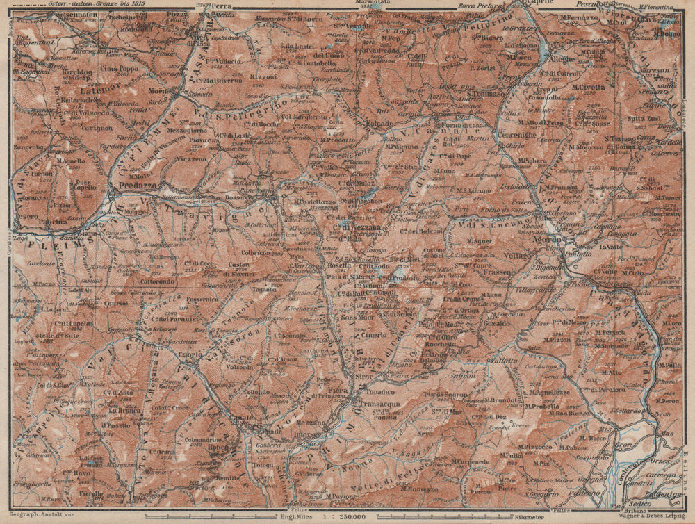 DOLOMITI. Primiero Paneveggio. San Pellegrino San Martin di Castrozza 1927 map