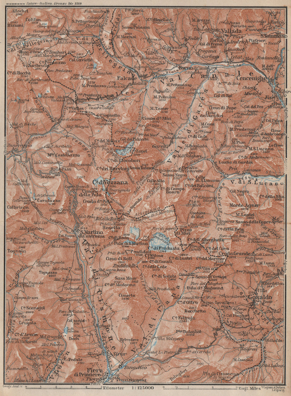 SAN MARTINO DI CASTROZZA. Paneveggio Trentino Fiero di Primero Gosaldo 1927 map
