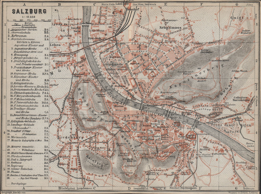 SALZBURG vintage town city plan stadtplan. Austria Österreich karte 1927 map