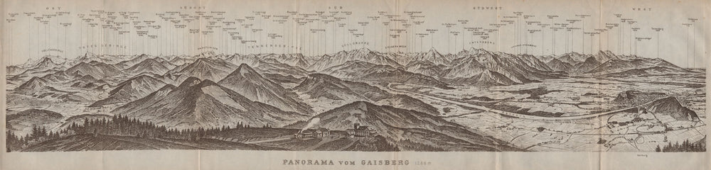 PANORAMA VOM GAISBERG. Salzburg. Salzach valley. Austria Österreich 1927 map