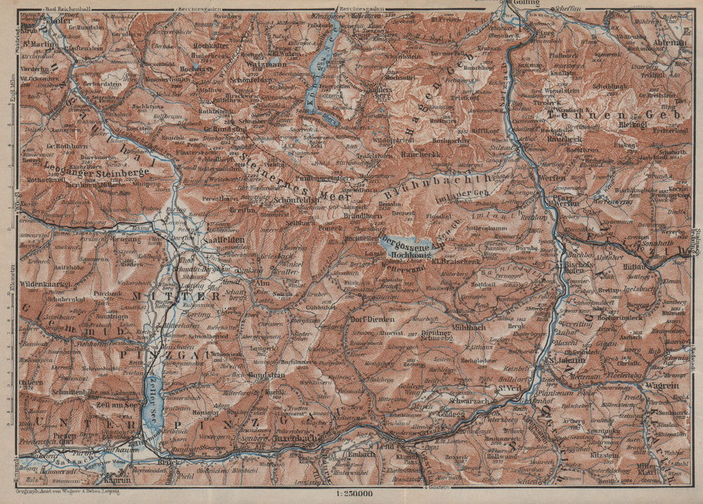BERCHTESGADENER ALPEN Pinzgau Pongau Taxenback Königssee Zell am See 1927 map