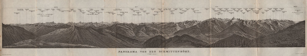PANORAMA from/vom SCHMITTENHÖHE. Kitzbühler Alpen Tirol Österreich 1927 map