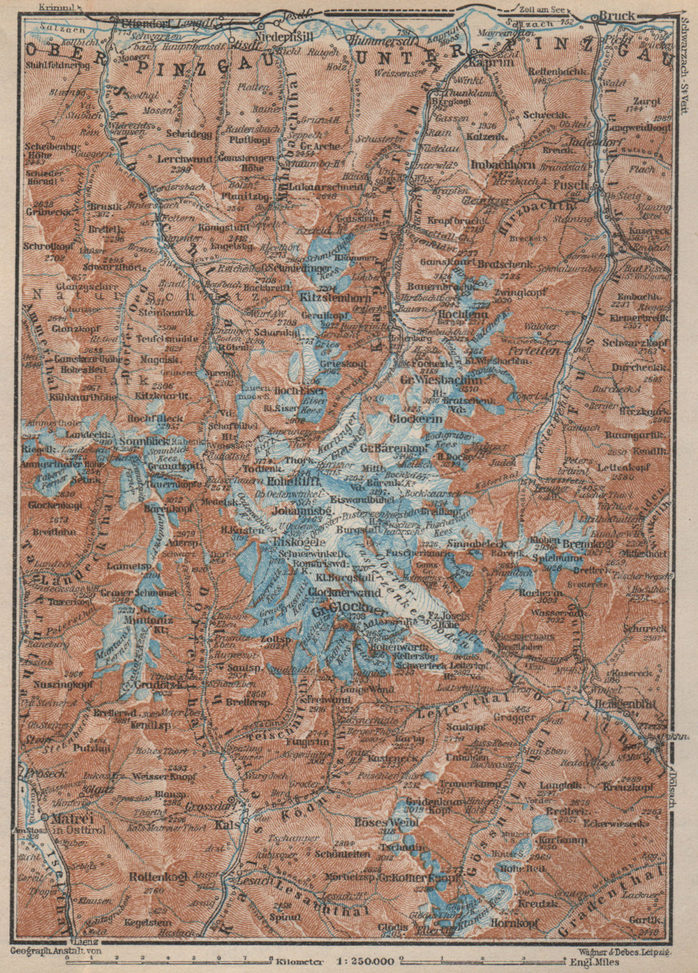 GLOCKNERGRUPPE. HOHE TAUERN. UNTERPINZGAU. Kaprun Matrei Grossdorf 1927 map