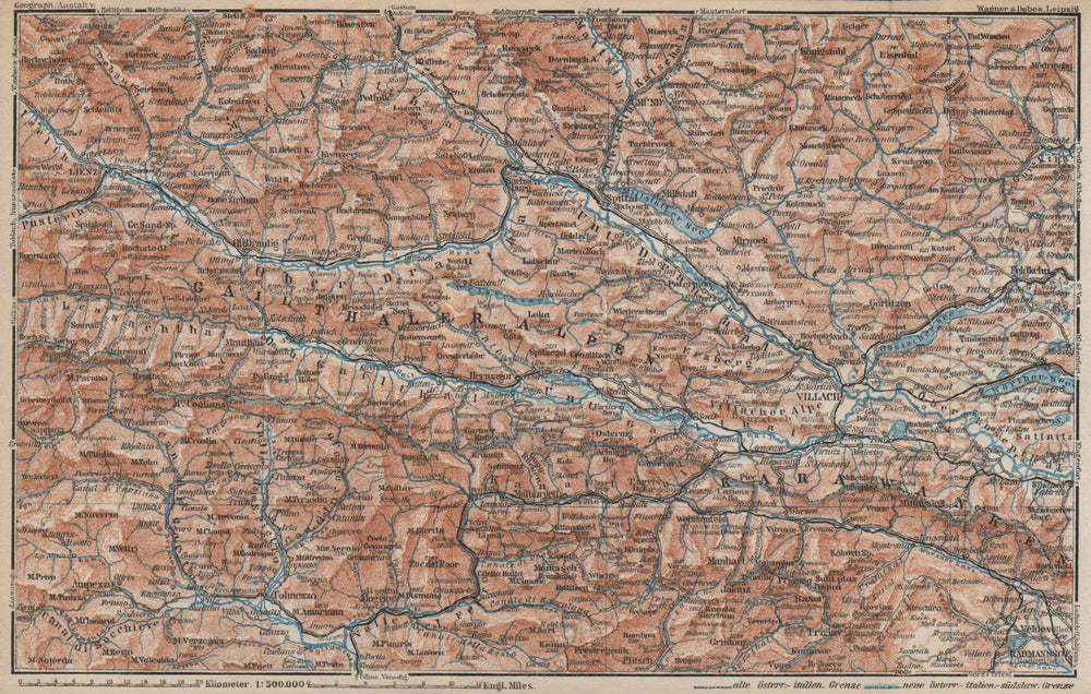 CARINTHIAN ALPS Lienz Villach Triglav Lake Bled Austria Italy Slovenia 1927 map