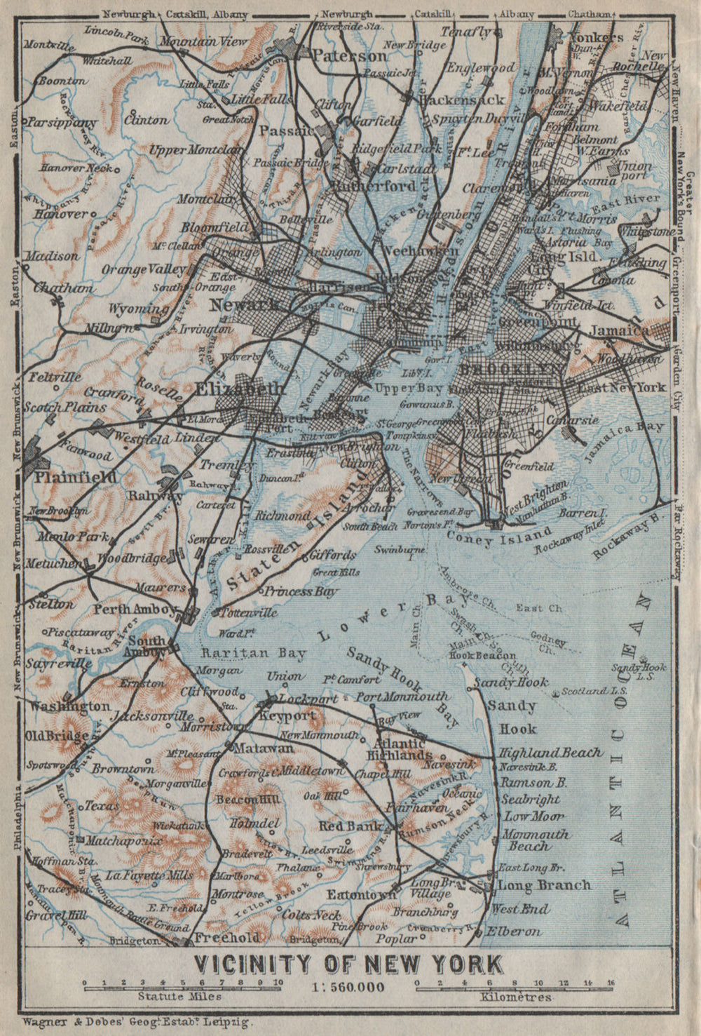 NEW YORK CITY Metro area. Brooklyn Newark Jersey City. BAEDEKER 1909 old map
