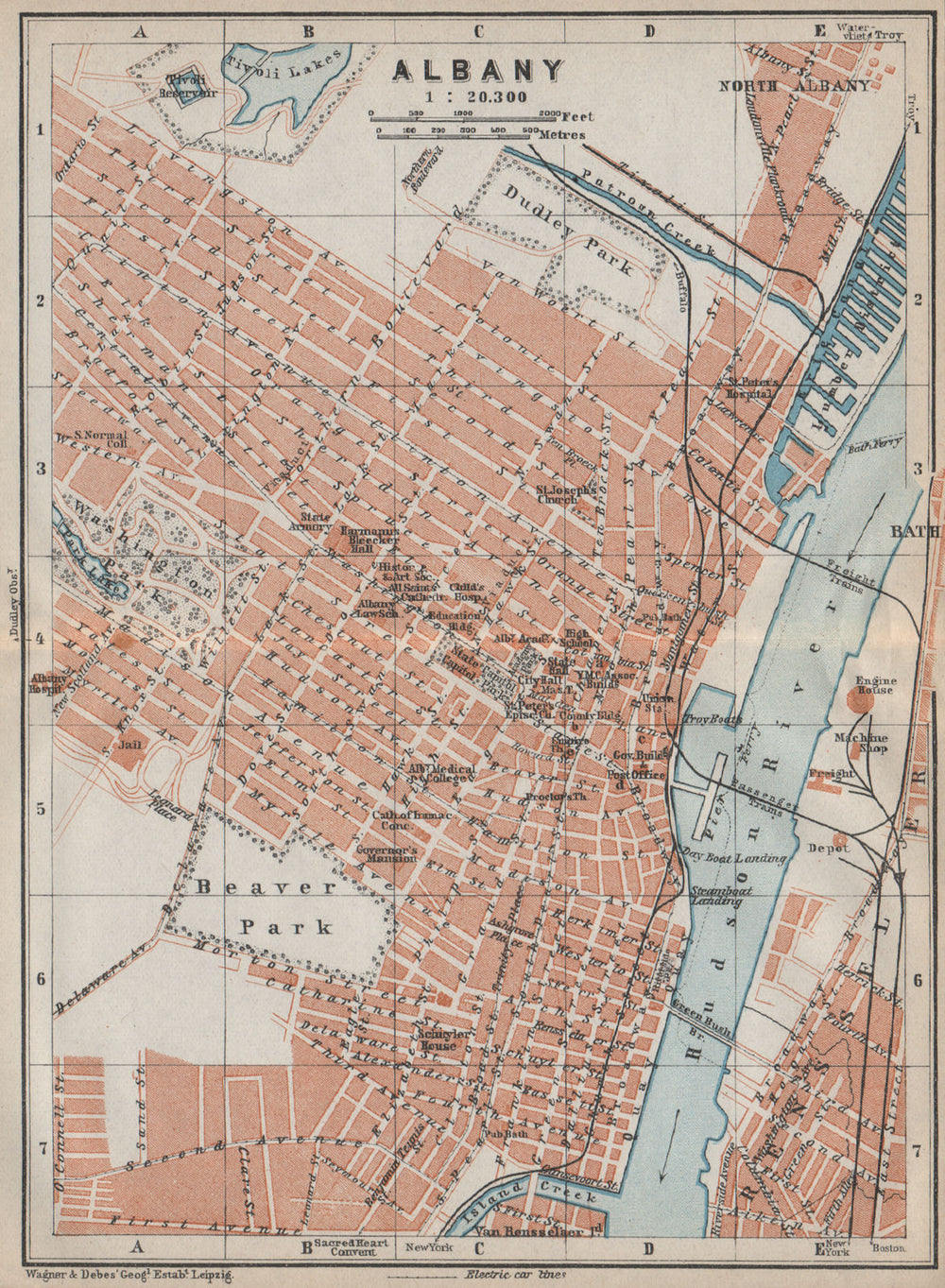 ALBANY antique town city plan. New York State. BAEDEKER 1909 old map