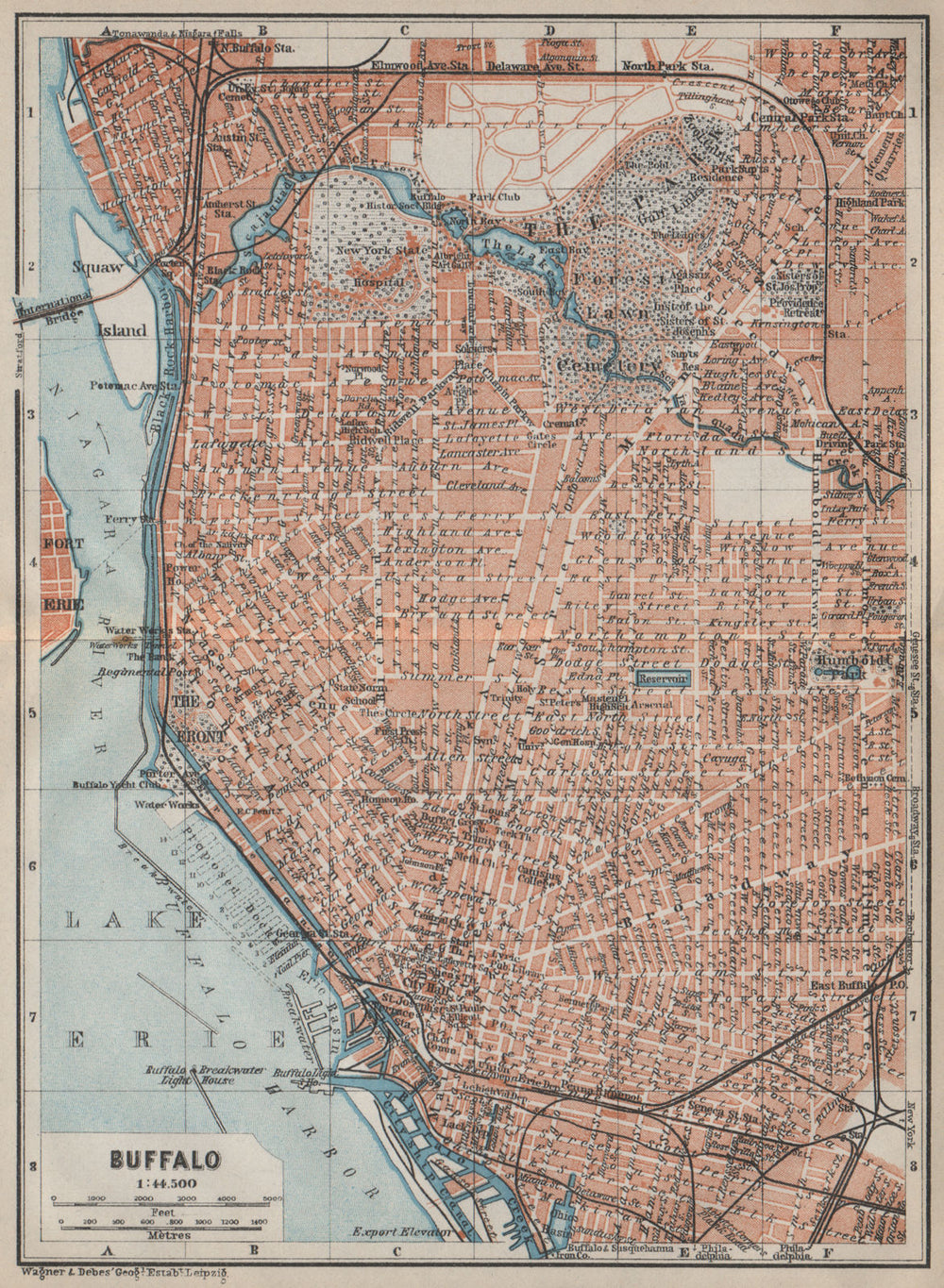 BUFFALO antique town city plan. New York State. BAEDEKER 1909 old map