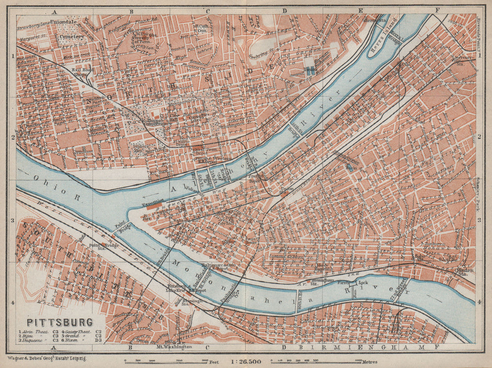 PITTSBURG antique town city plan. Pennsylvania. BAEDEKER 1909 old map