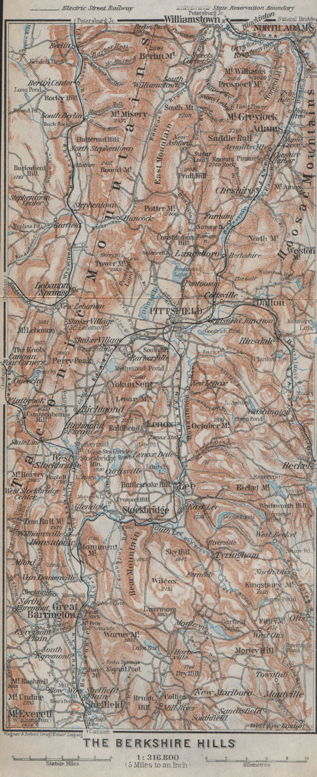 BERKSHIRE HILLS Massachusetts Taconic Mtns Pittsfield Great Barrington 1909 map